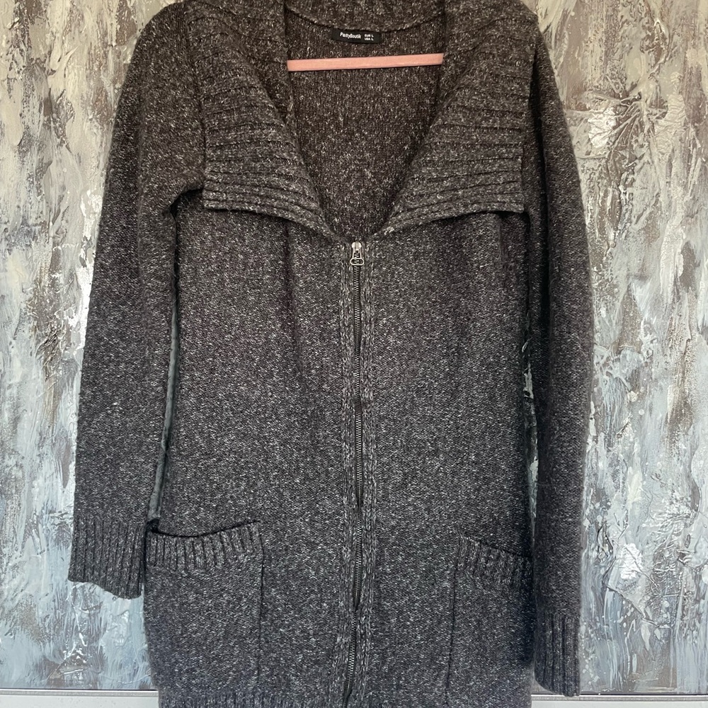 Women's PATTY BOUTIK Full Zip Long Collar Tunic Sweater-Brown-Large